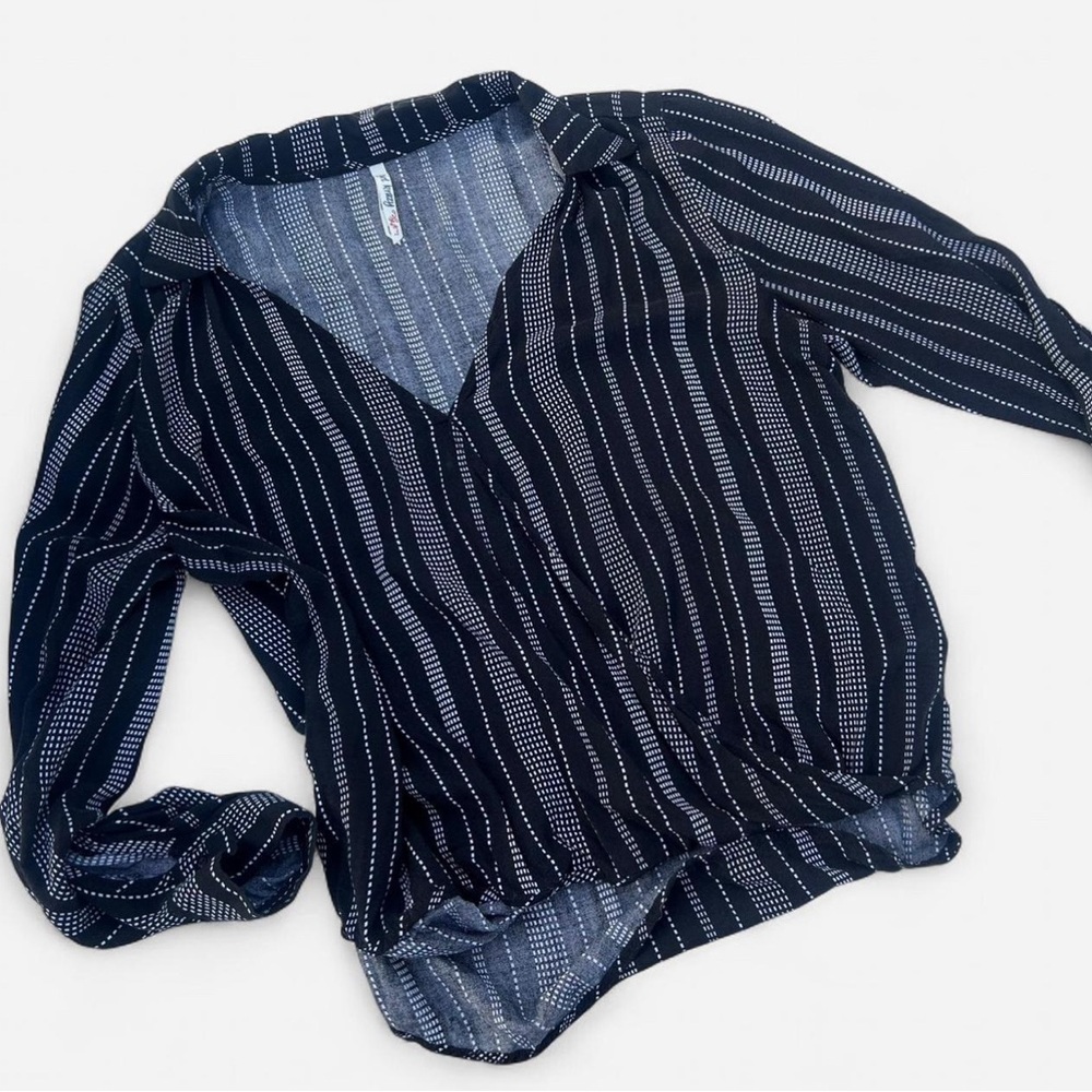 Girl Krazy Black and White Striped Blouse Large